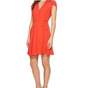 1State Red Pleated Wrap Mini Dress